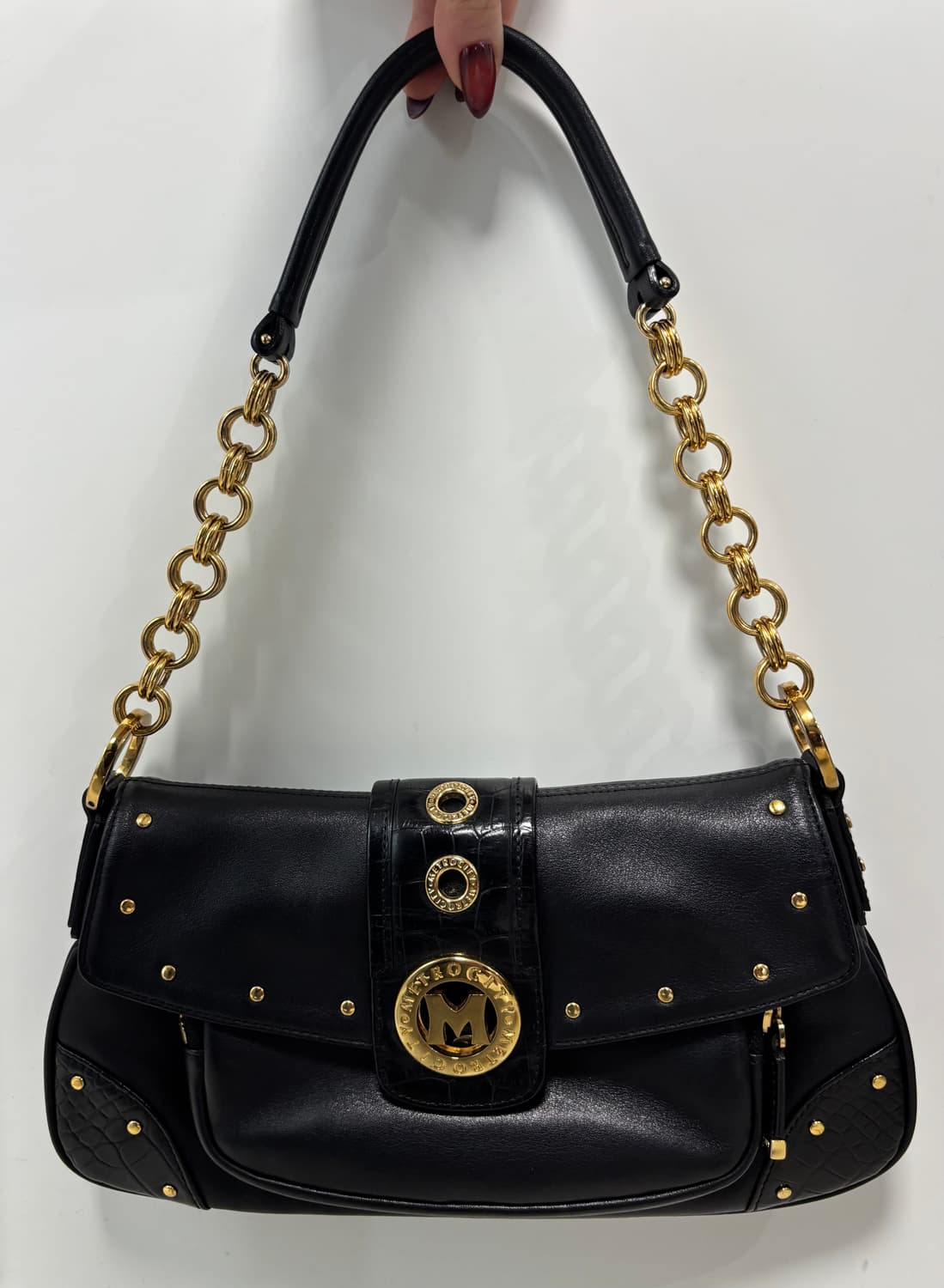 🖤 METROCITY 메트로시티 블랙 레더 골드 체인 숄더백 .Y2K 상품이미지1