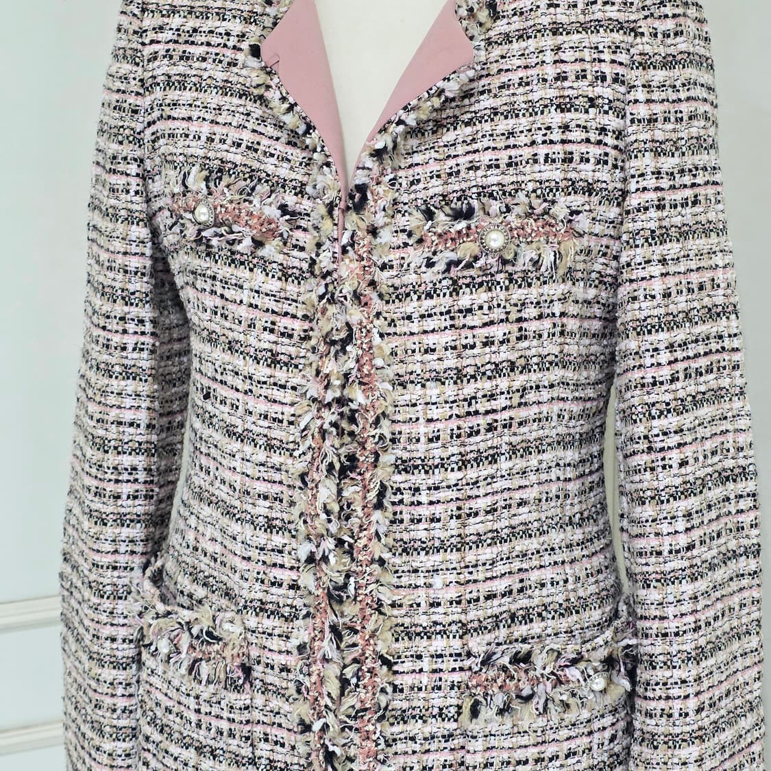 soup 빈티지) 핑크 트위드 로맨틱 여성 세미 히메 롱자켓코트 상품이미지2