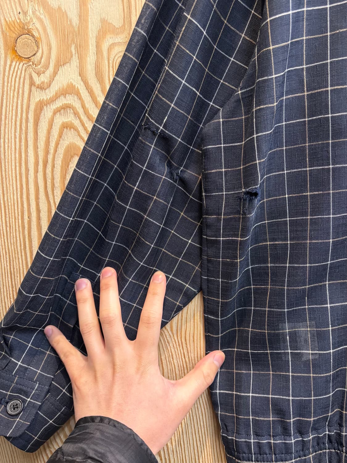 입생로랑 린넨 체크 블루종 자켓  상품이미지4
