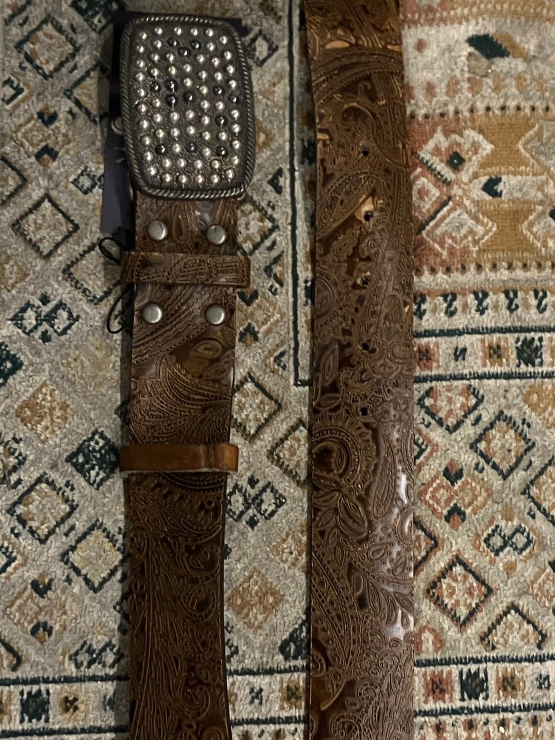 빈티지 패턴 가죽 벨트 브라운 #csz2411 상품이미지2