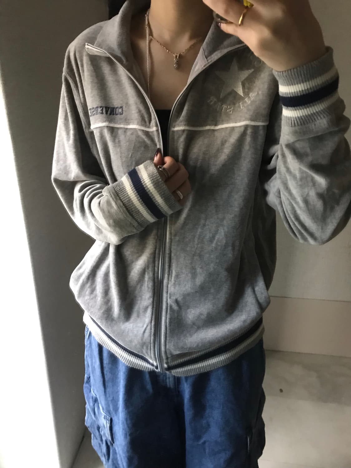 컨버스 그레이 벨벳 스타집업 상품이미지1