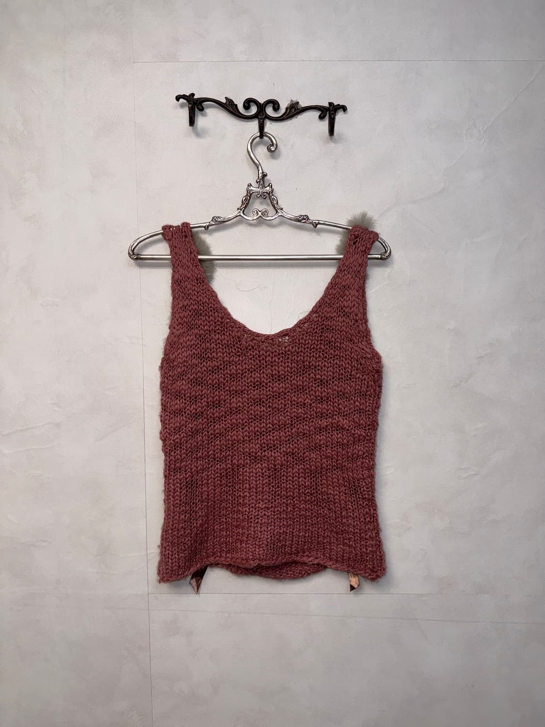 Indi pink rabbit fur trimming wool 슬리브리스 상품이미지6