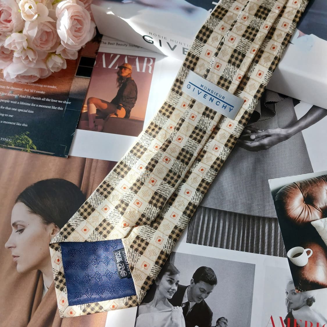 지방시 실크 아이보리 체크 패턴 넥타이 9.6cm A+등급 A18949
 상품이미지4