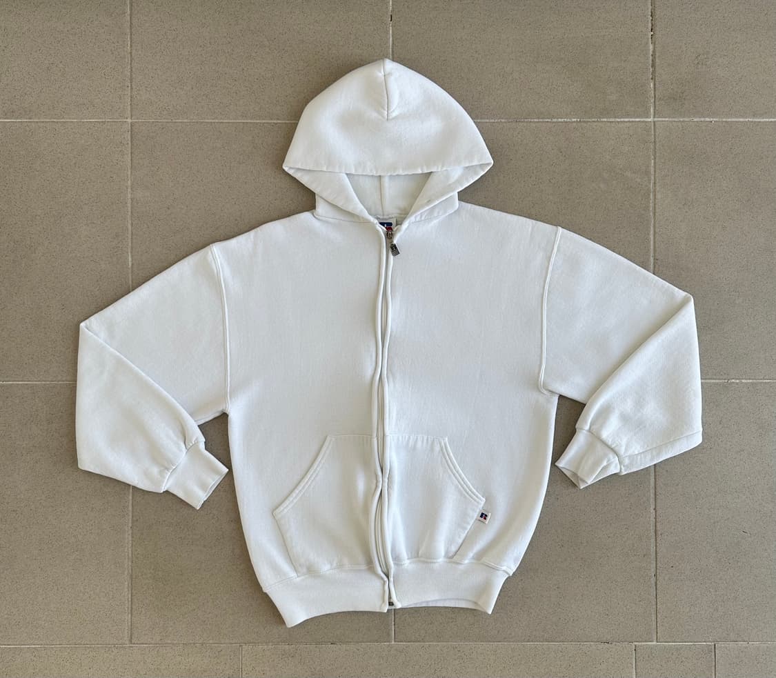 90s 빈티지 러셀 후드집업 화이트 M USA 상품이미지1
