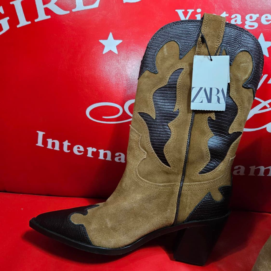 (새상품) 자라(ZARA) 웨스턴 가죽 스웨이드 미들 부츠 상품이미지7