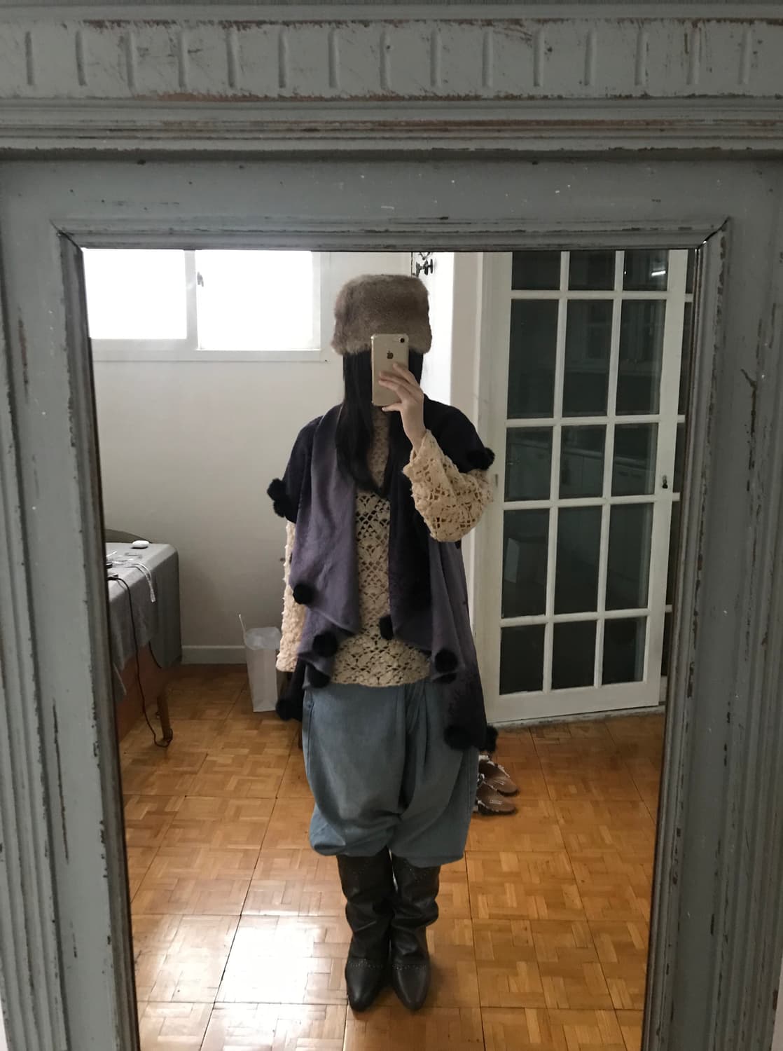 vintage pom-pom knit shawl 상품이미지3