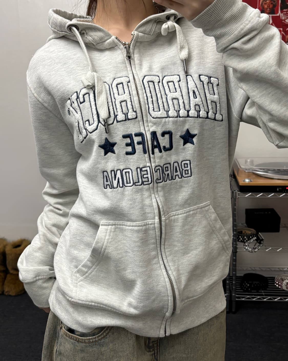 하드락카페 아플리케 로고 멜란지 후드집업 상품이미지1