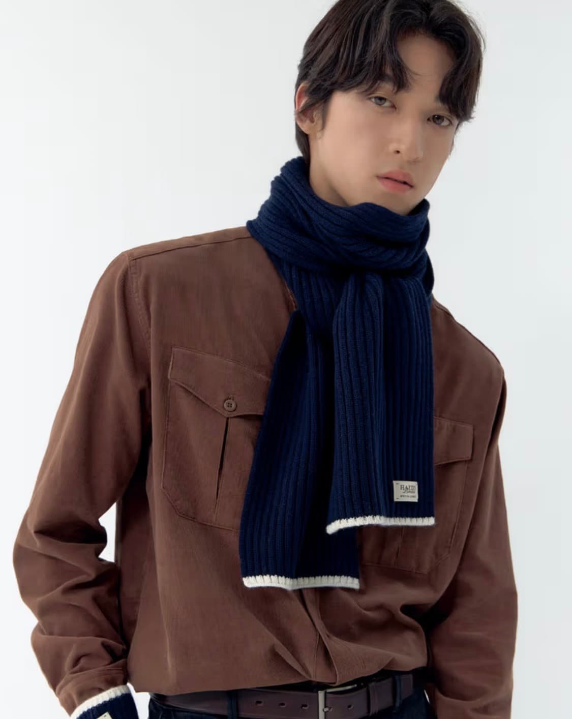 25FW 헤지스 라인배색 울캐시미어 머플러 상품이미지1