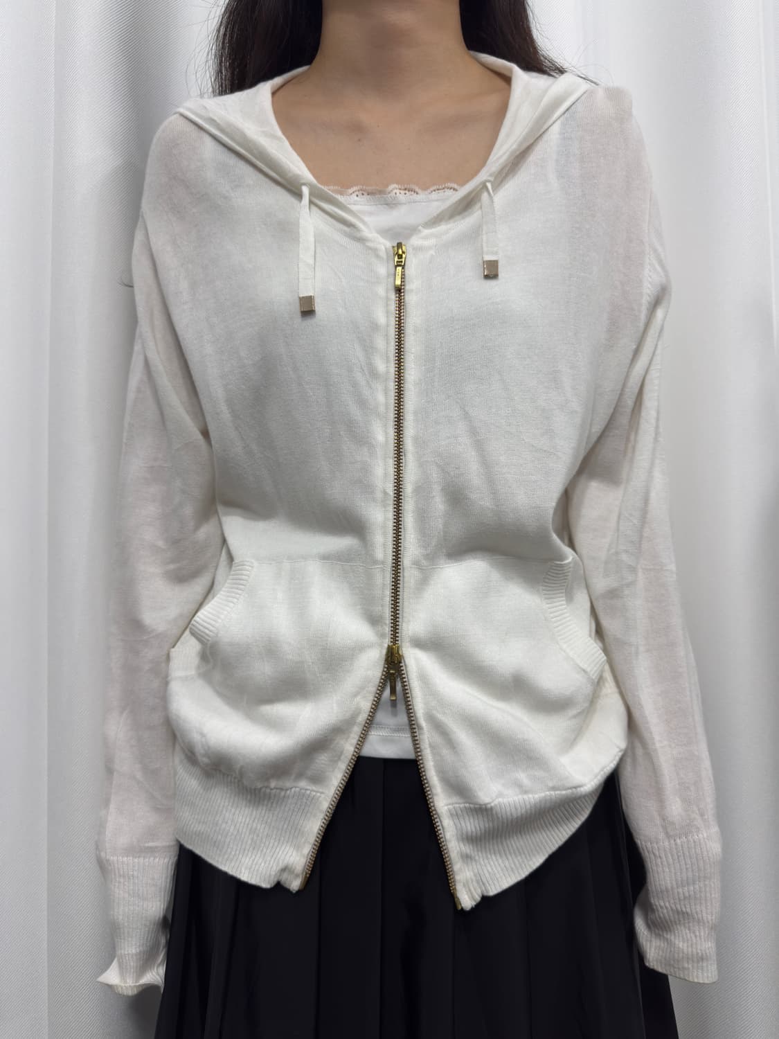 white knit hood twoway zipup 상품이미지1