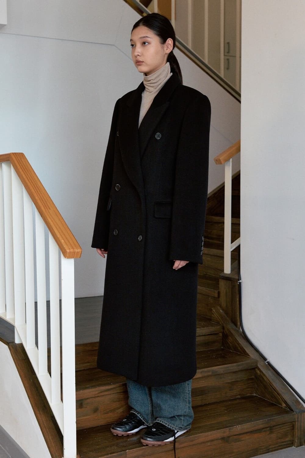 시눈 더블 롱코트 블랙 상품이미지1