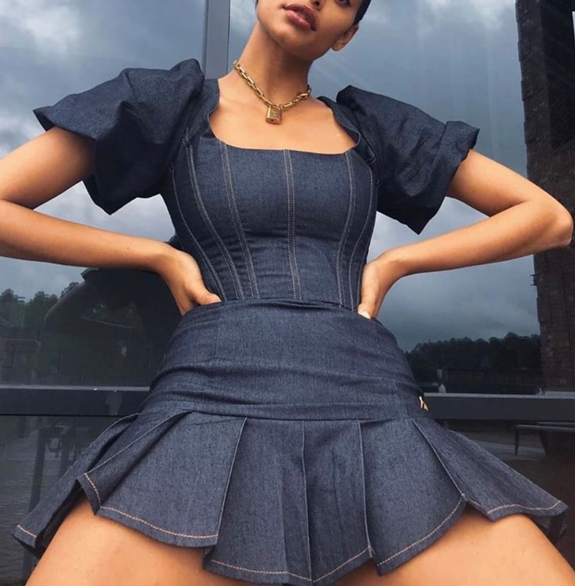 I Am Gia 첼시 데님 플리츠 코르셋 원피스 상품이미지4