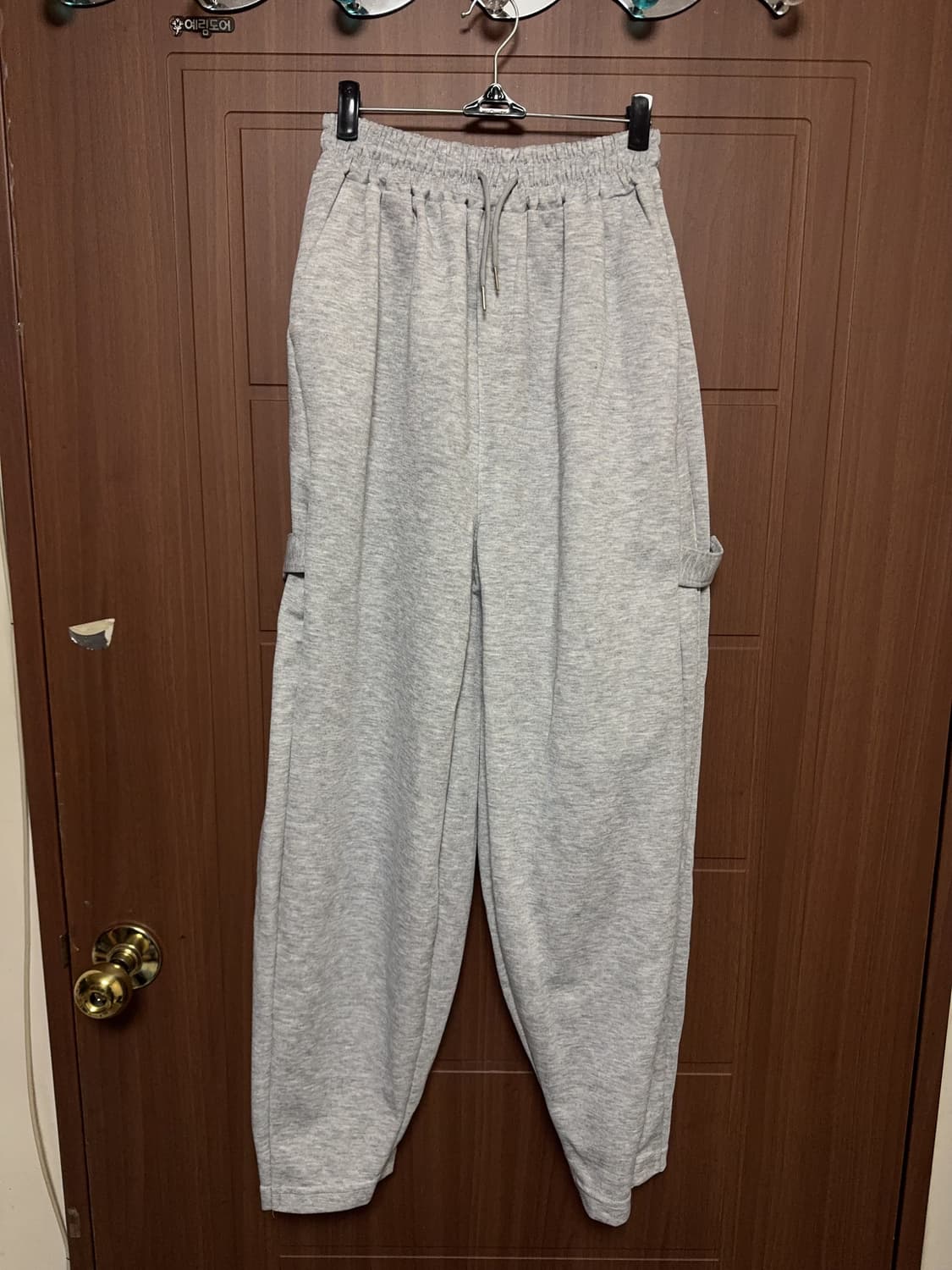 스트릿 펑크 그레이 회색 사이드버튼 핀턱 와이드 조거팬츠 상품이미지1