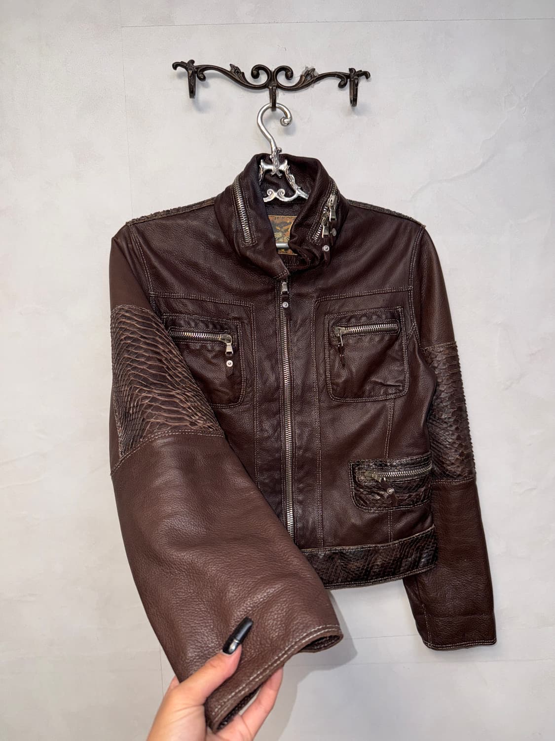 Dark brown lamb skin python pocket 투웨이jk 상품이미지2