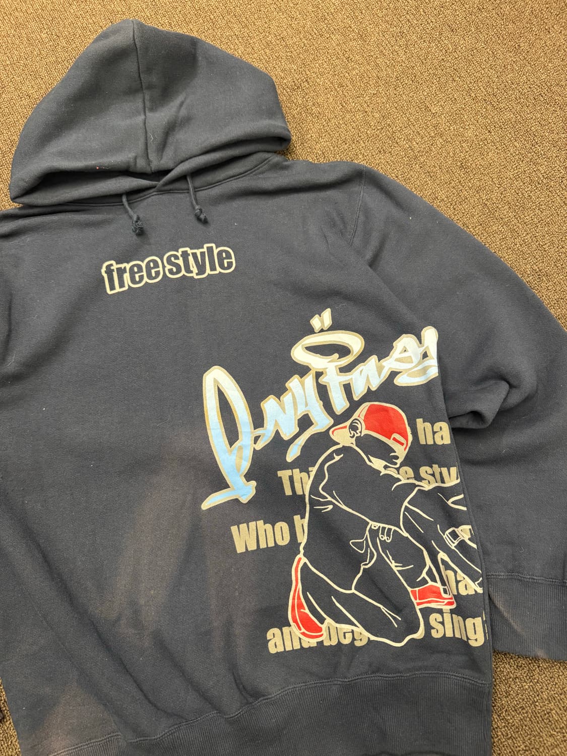 M)DACK DIVE 빈티지 free style프린팅 네이비 후드티 상품이미지4