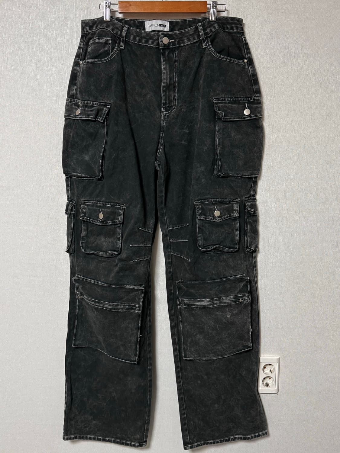 패션노바 빈티지 워싱 다중 포켓 와이드 팬츠 상품이미지2