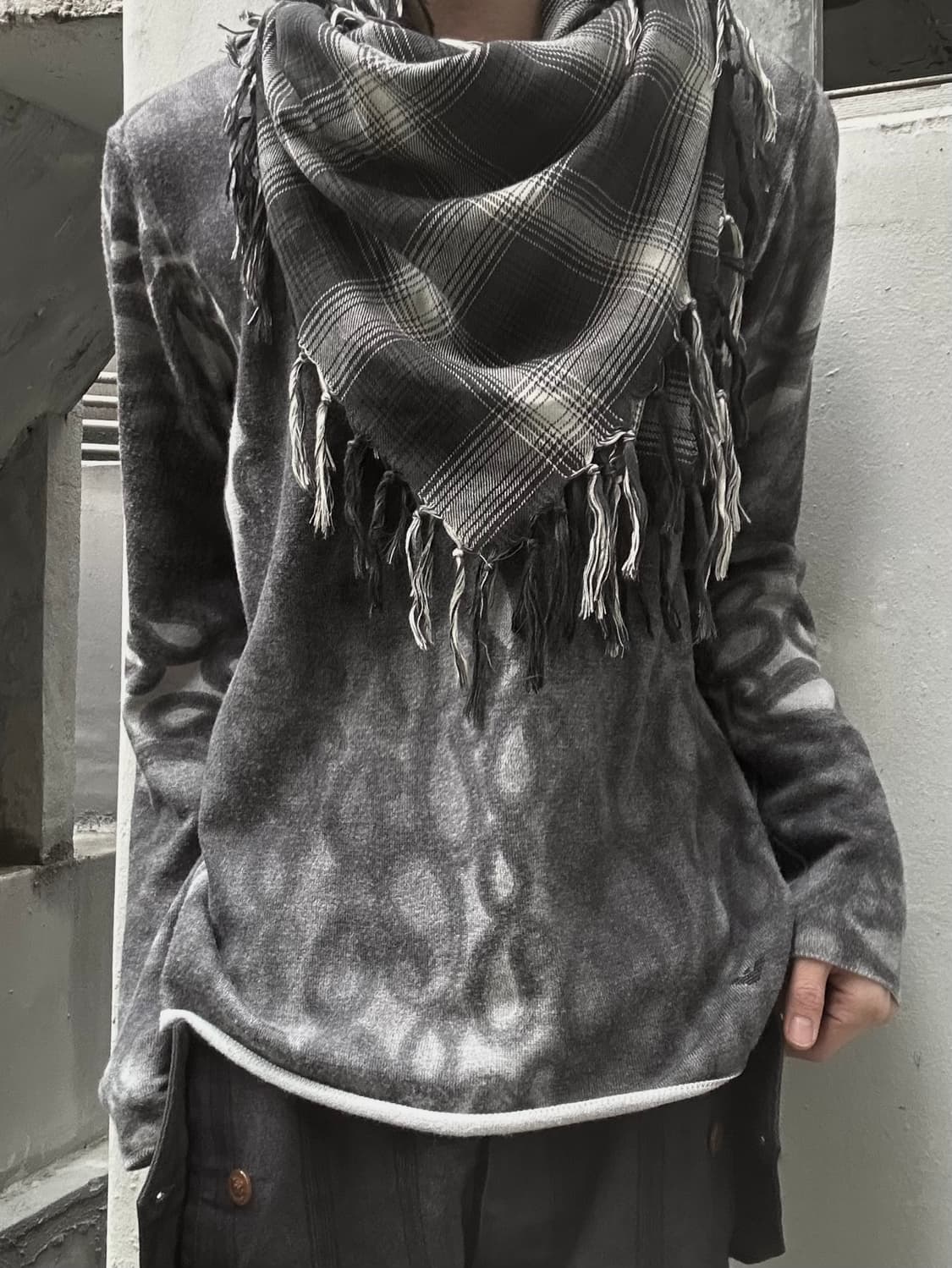 2000s JPN 블랙 체크 스톨 머플러 상품이미지1