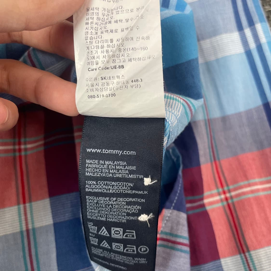 타미힐피거 뉴욕핏 레드 블루 체크 패턴 긴팔 셔츠 L 상품이미지7