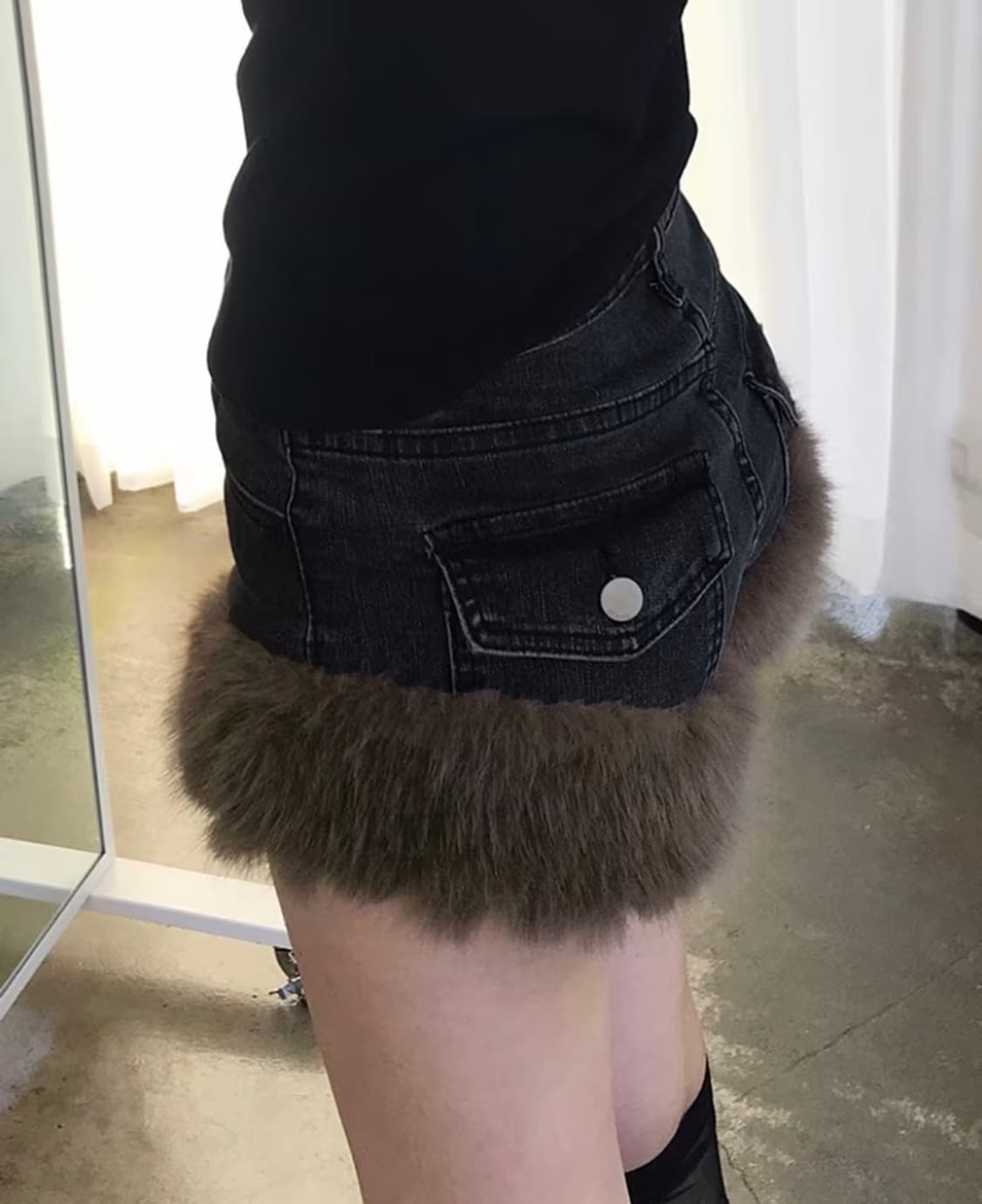 일본빈티지 퍼 데님 숏팬츠 반바지 y2k 오네갸루 라떼갸루 시부야하라주쿠 상품이미지1