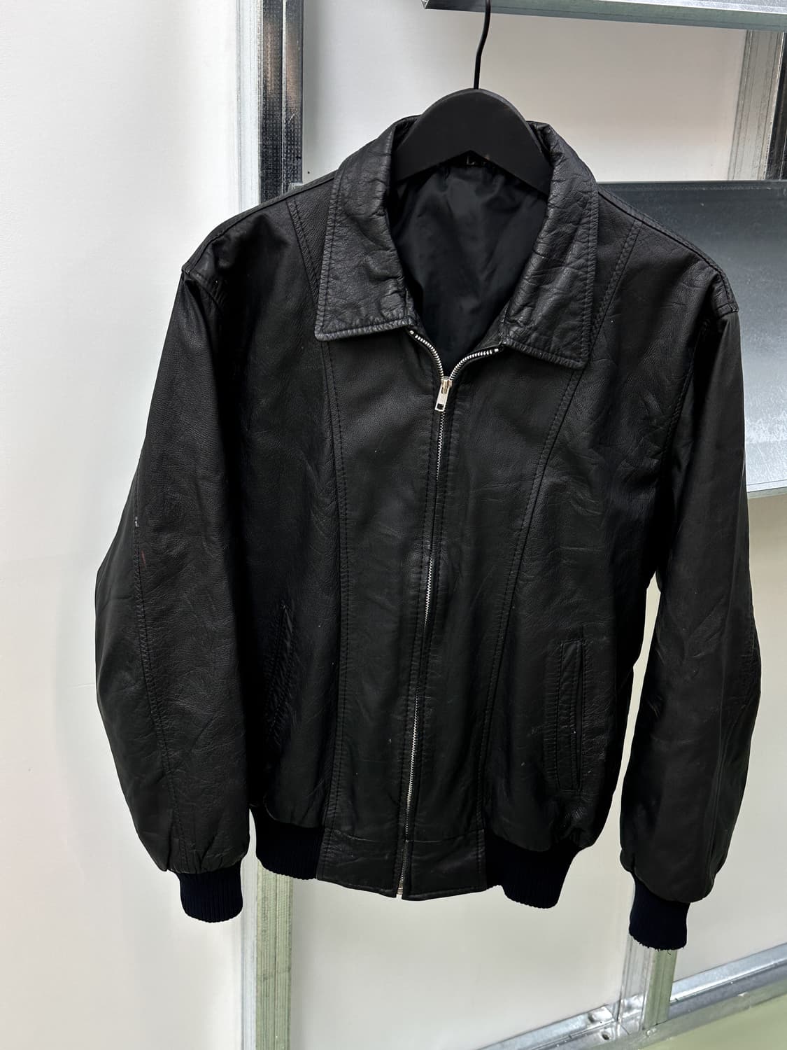 black cow leather collar zip jacket 상품이미지5