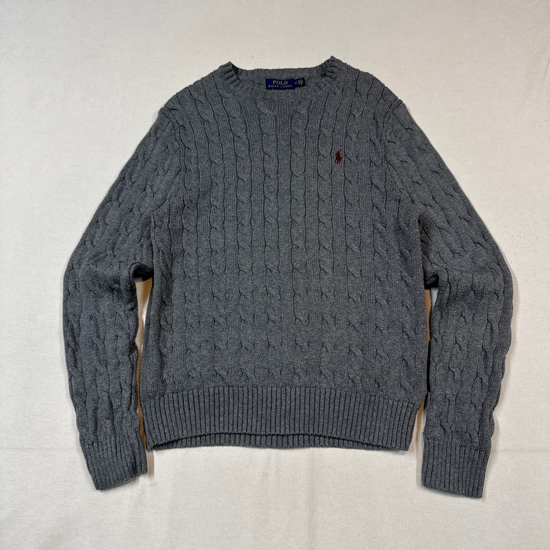 M) 폴로 랄프로렌 케이블 꽈배기 라운드넥 니트 그레이 상품이미지1