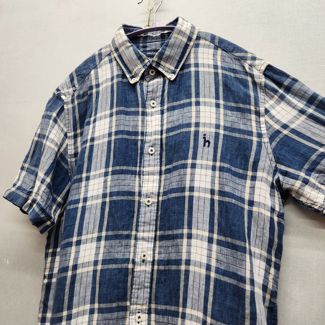 헤지스 로고 린넨 체크 반팔셔츠 105(L) 남여공용 상품이미지3