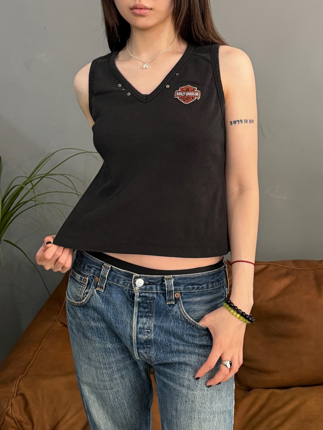00’s 빈티지 할리데이비슨 블랙 슬리브리스 나시 상품이미지1