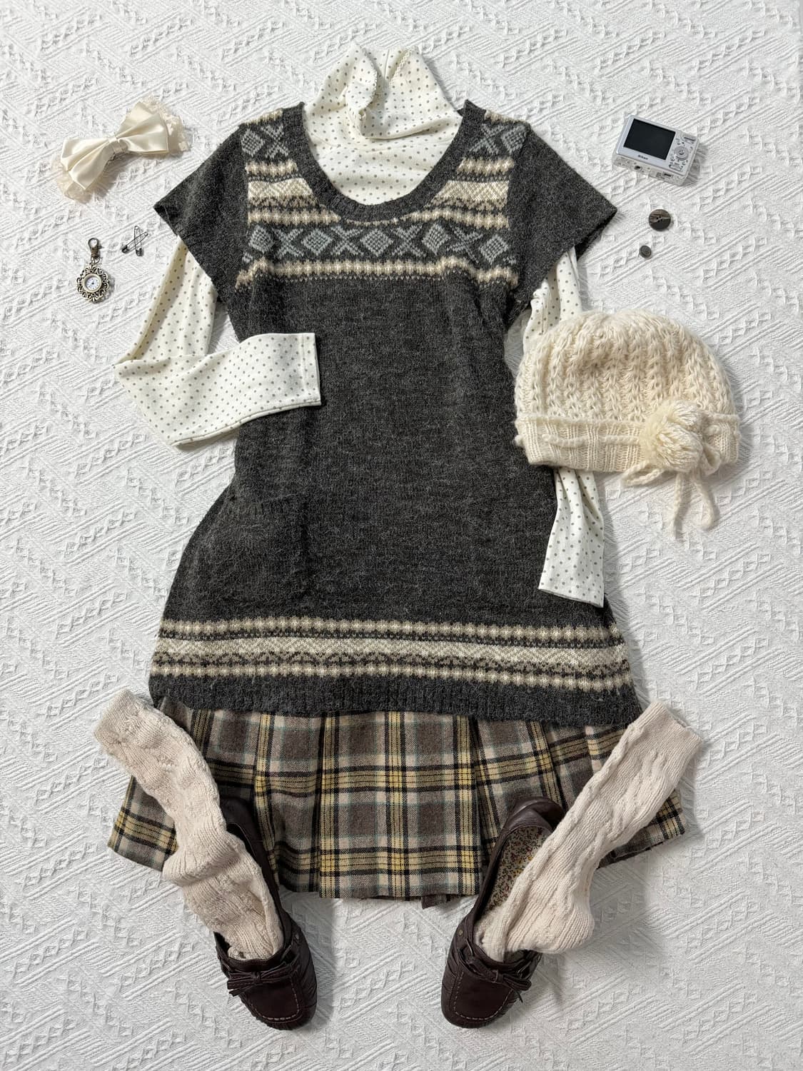 체크 패턴 플리츠 울 스커트 상품이미지2