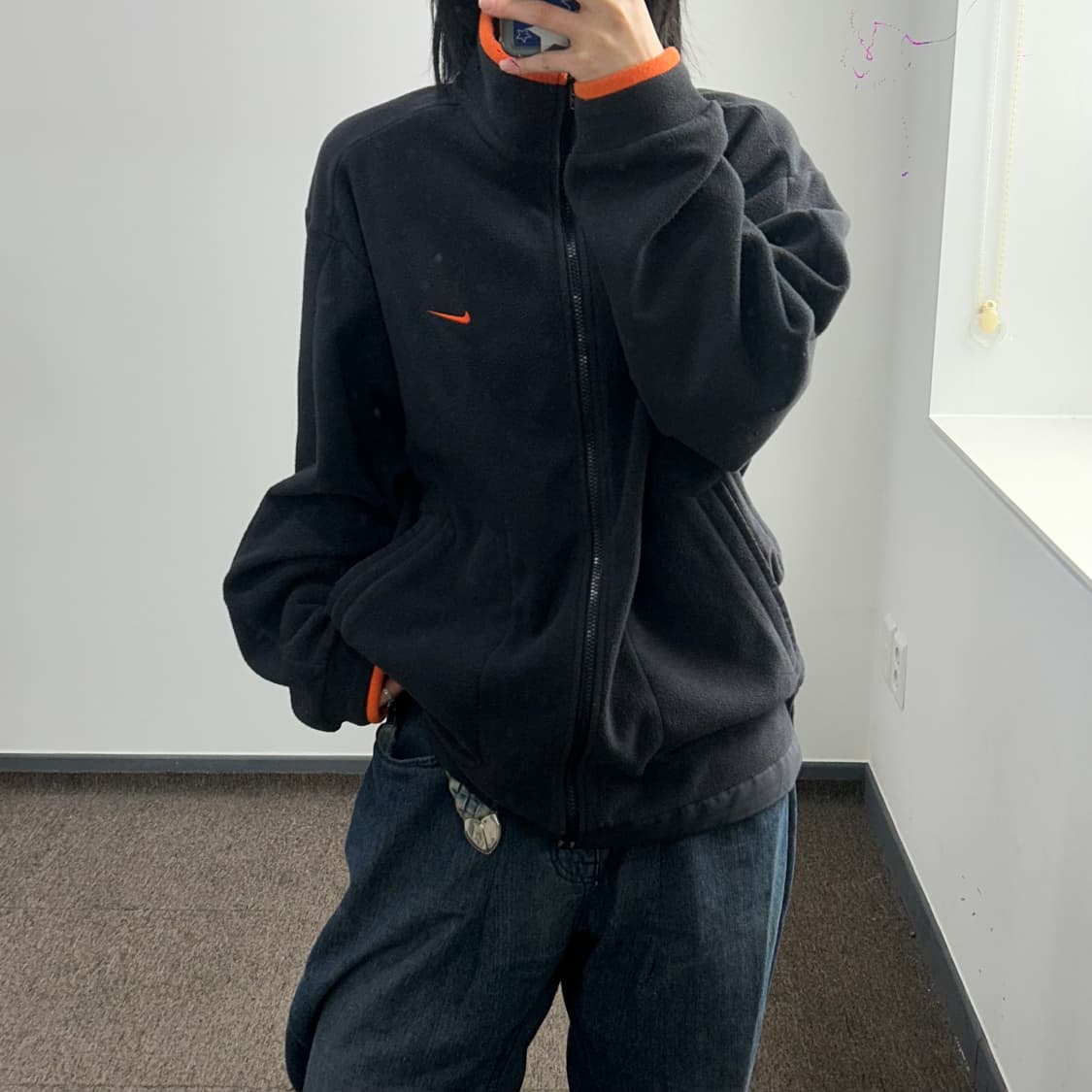 Nike 나이키 오렌지 포인트 블랙 후리스집업 상품이미지1