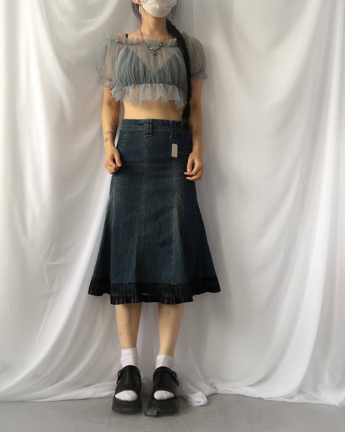Lace trimming denim skirt 상품이미지5