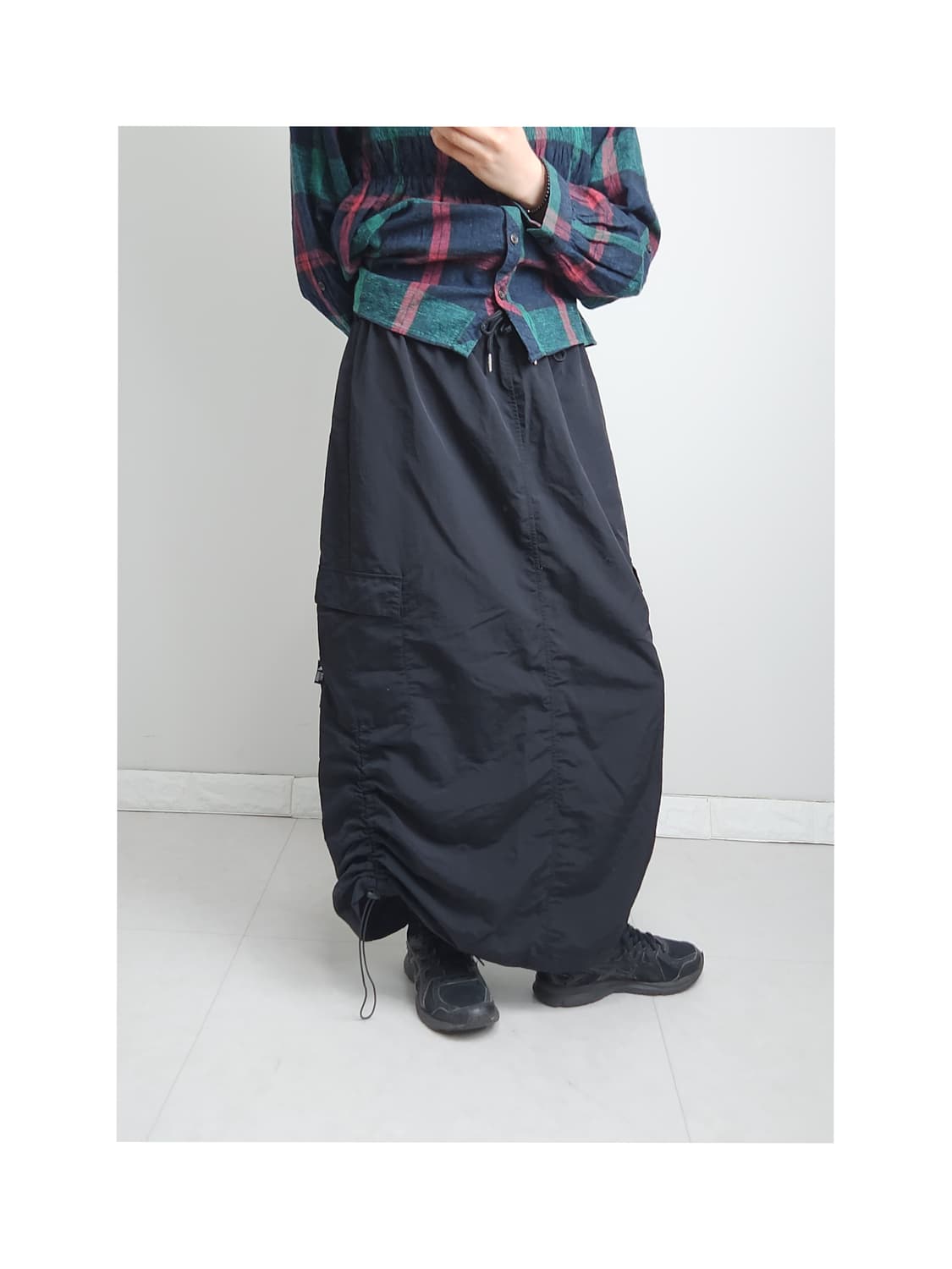 (KANGOL SPORTS)셔링 롱 스커트 상품이미지1