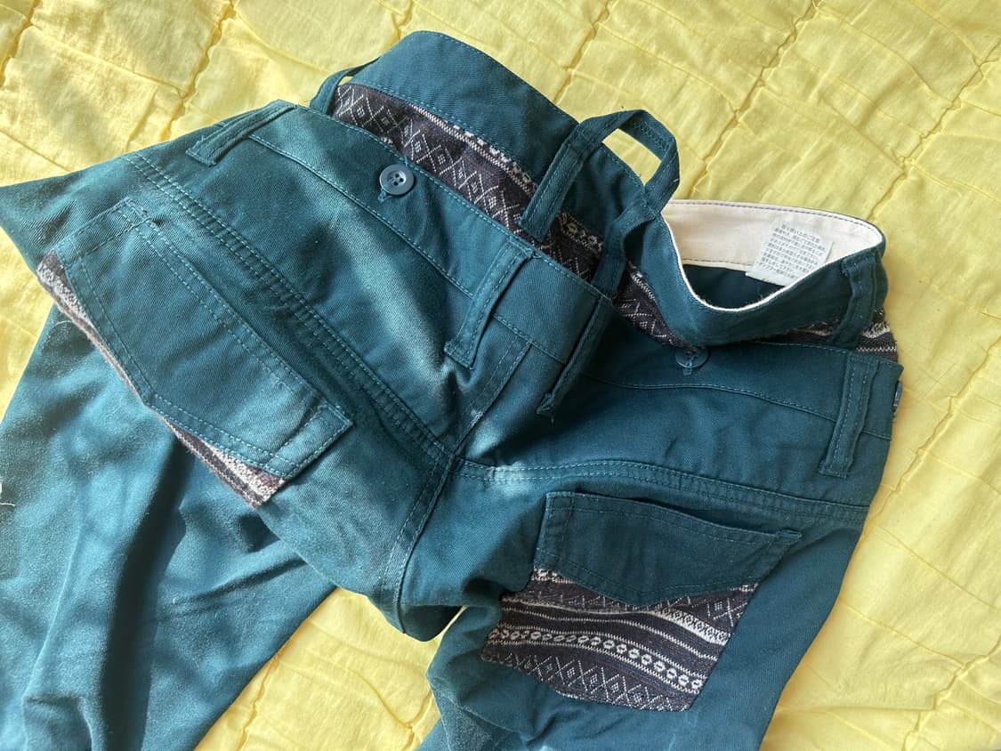 더블 로우 웨이스트 청록 코튼 팬츠 상품이미지3