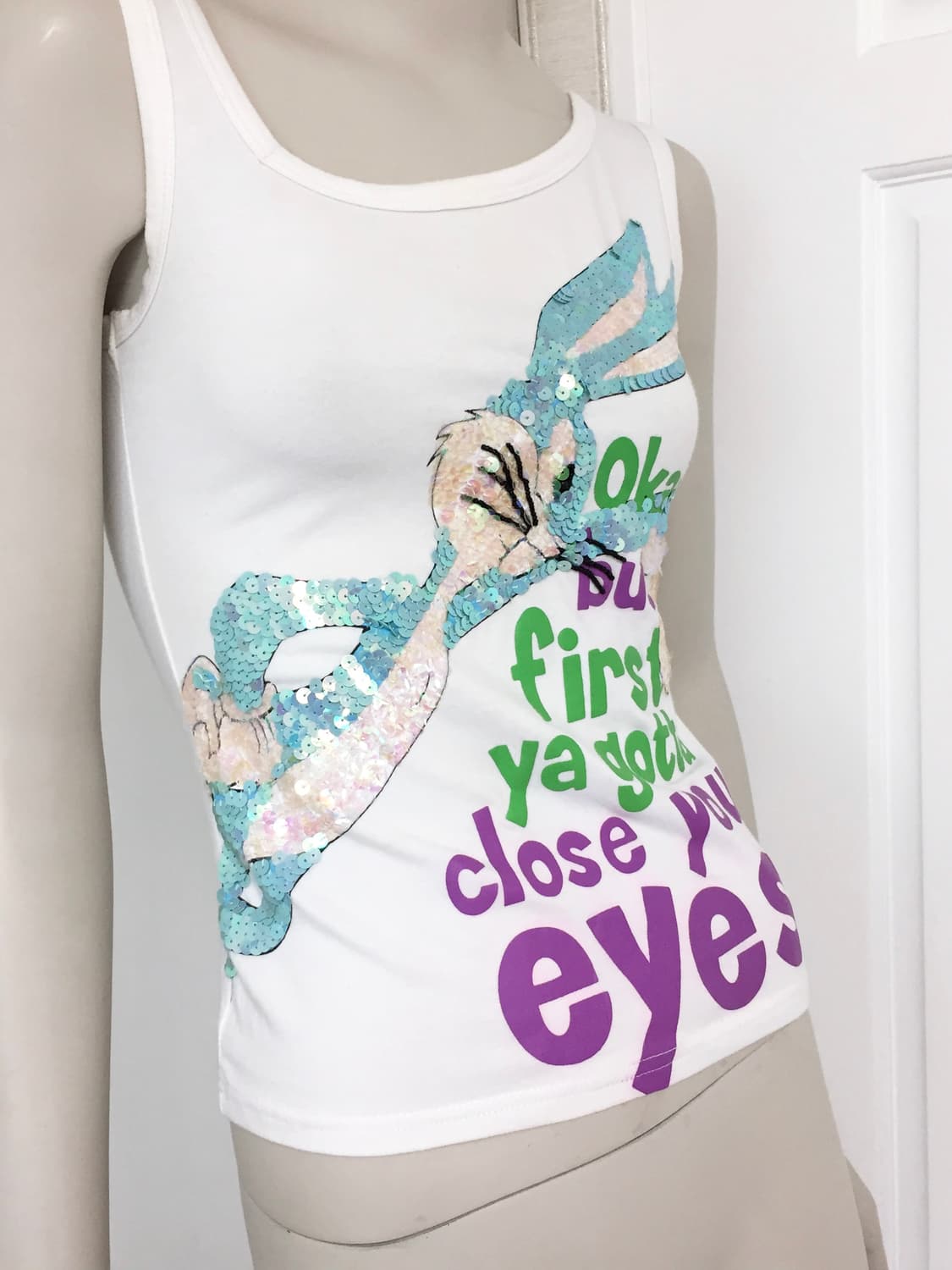 Unbalanced Neck Bunny Spangle Top 상품이미지5