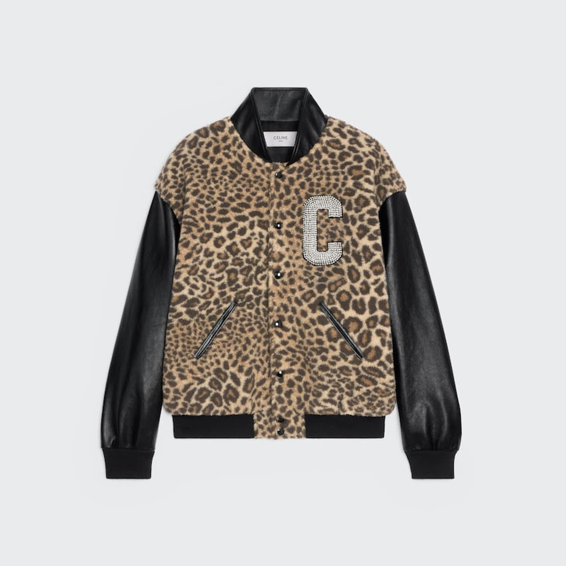 셀린느 AW22 카멜 퍼 레더 레오파드 바시티 자켓 상품이미지3