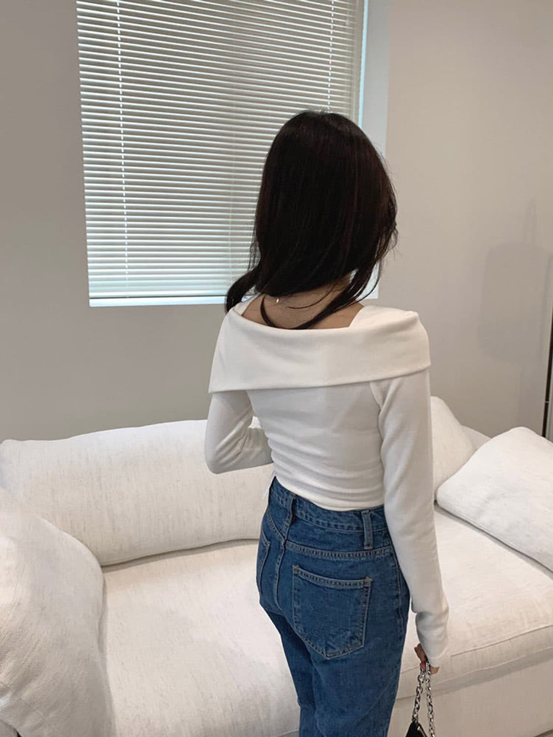 오프숄더 기모 스퀘어넥 티 상품이미지2