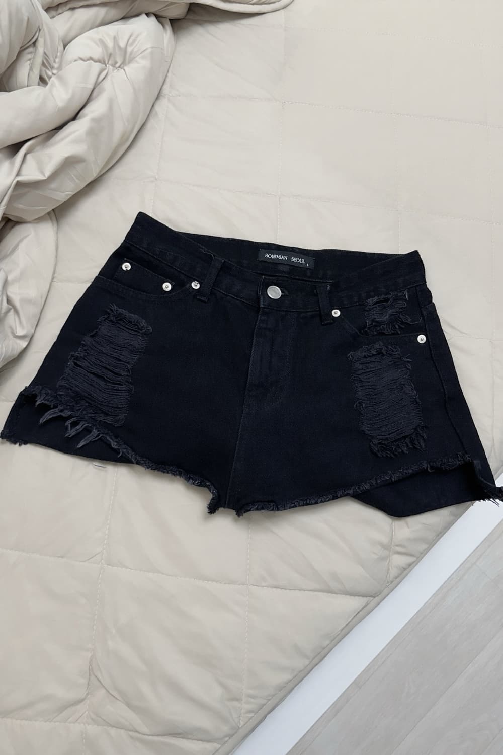 보헤미안서울 컷팅 데미지 데님 반바지 쇼츠 L 상품이미지2