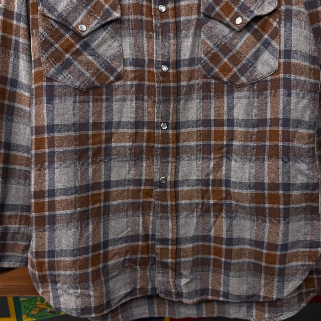 80s 펜들턴 퓨어 버진 울 플란넬 워크 체크 셔츠 펄 스냅 N123 상품이미지4
