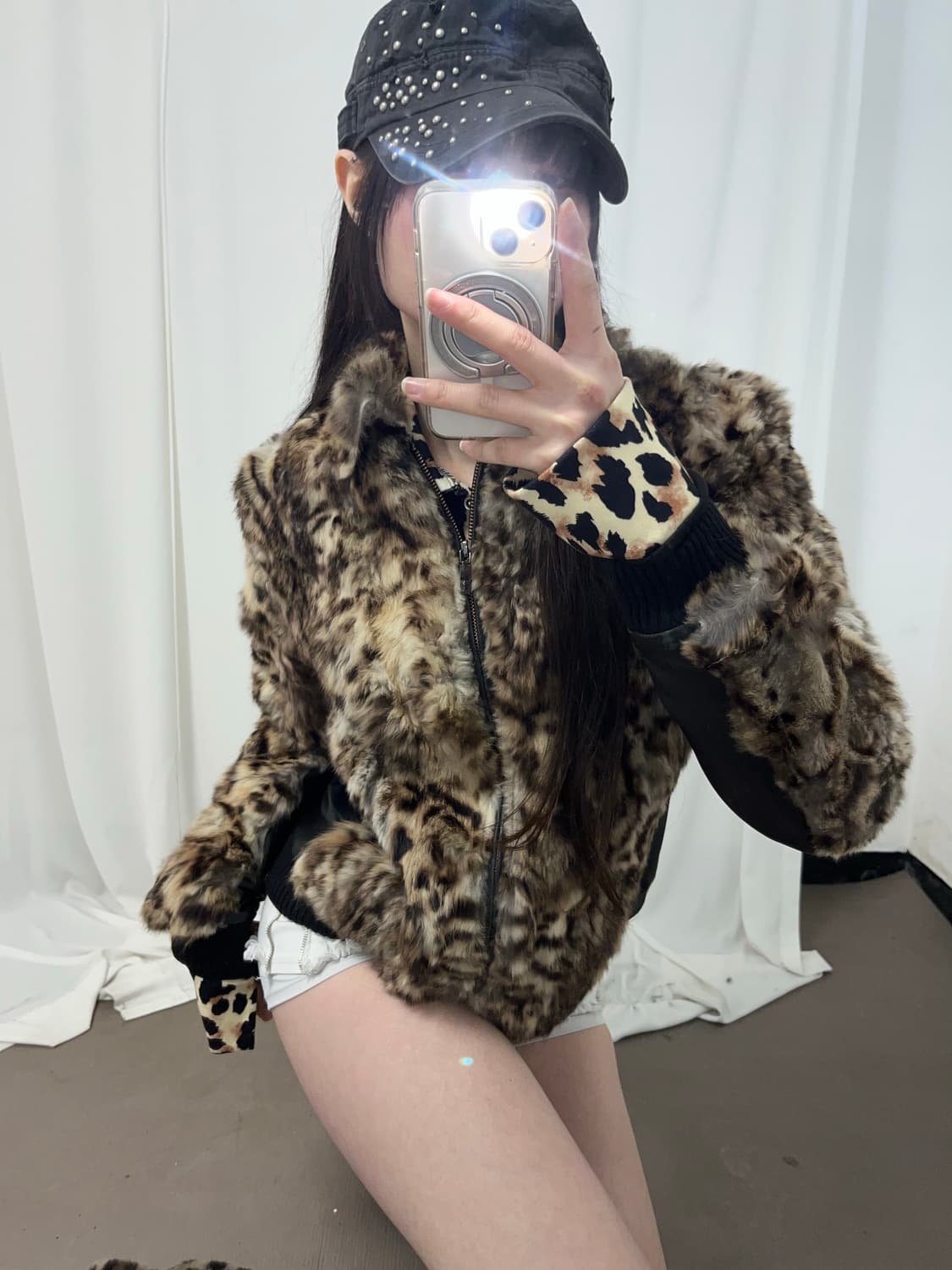 레오파드 래빗퍼 레더 자켓 (양가죽+래빗퍼) 상품이미지4