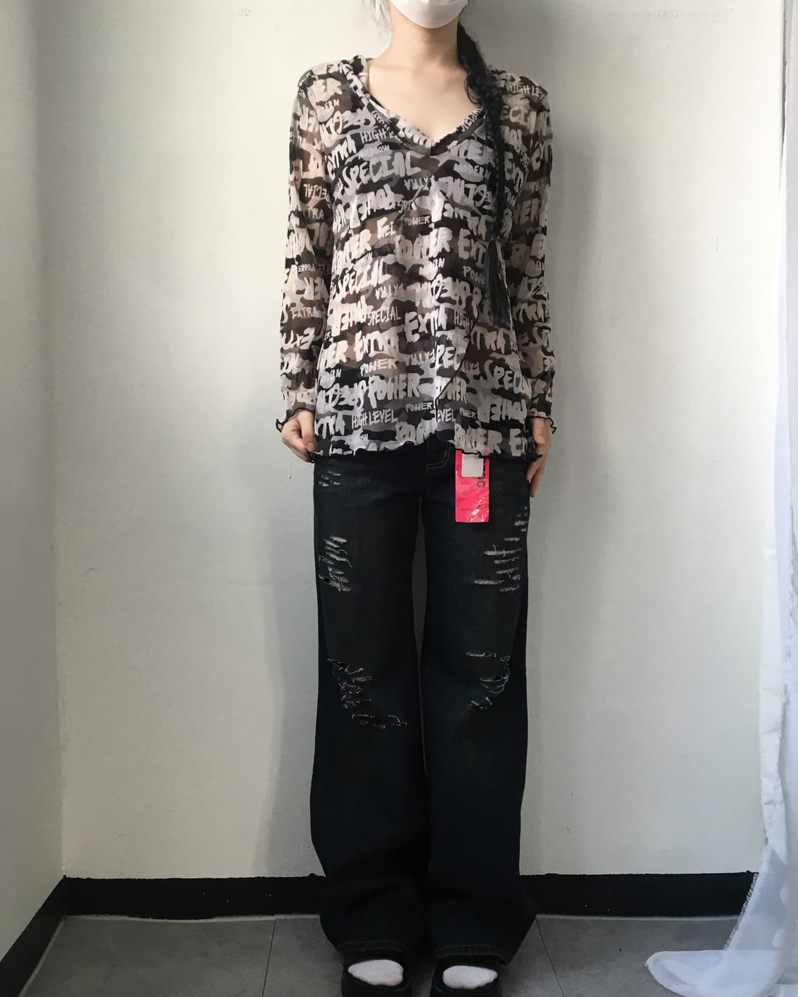 Lettering printing mesh top 상품이미지5