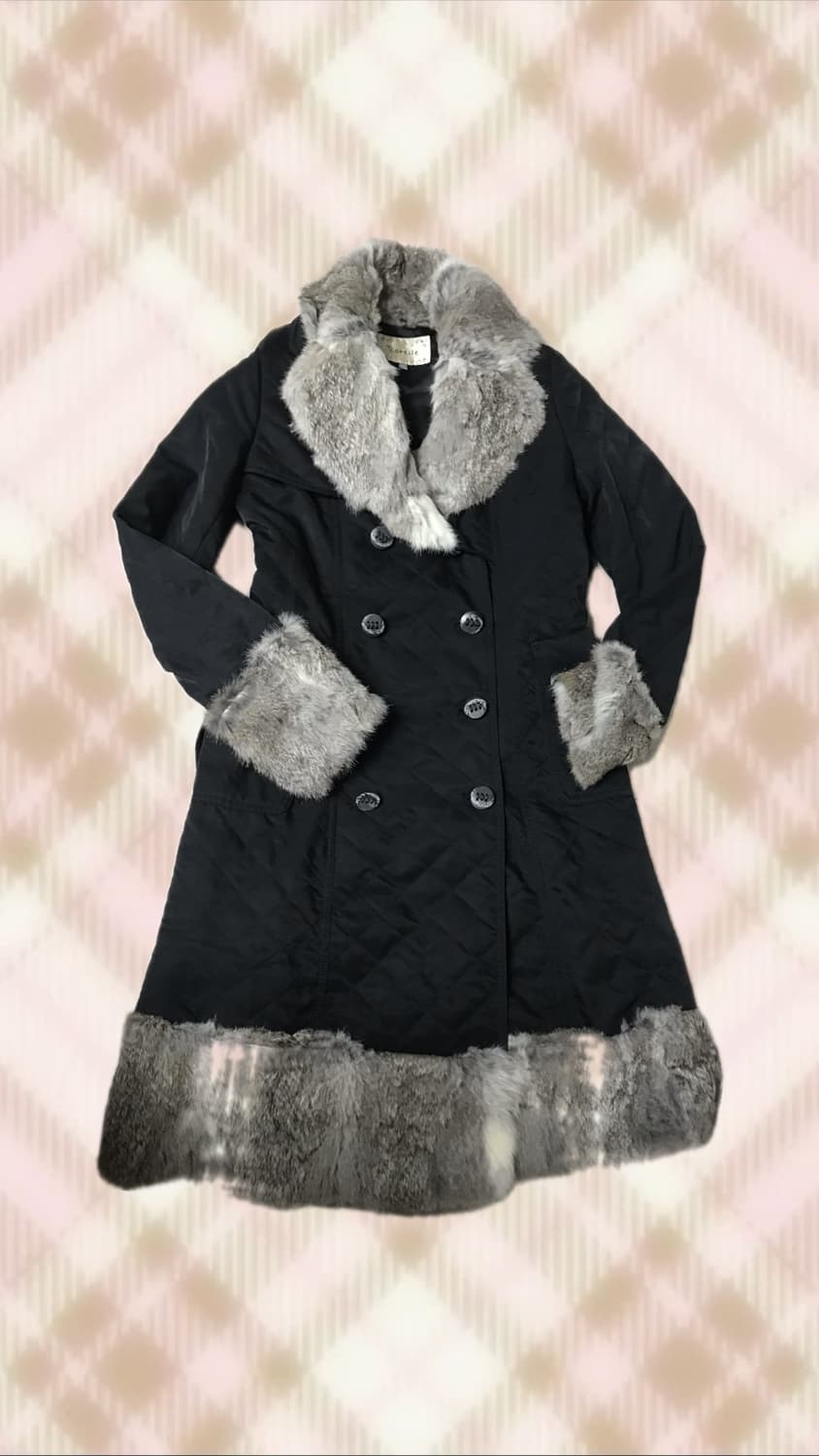 블랙 퀄팅 퍼 코트 라떼 히메 오네 갸루 펑크 와투케 고스로리 빈티지 상품이미지1