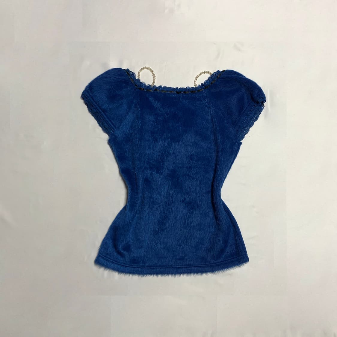 리본 퍼 퍼프 슬리브 탑 블루 상품이미지3