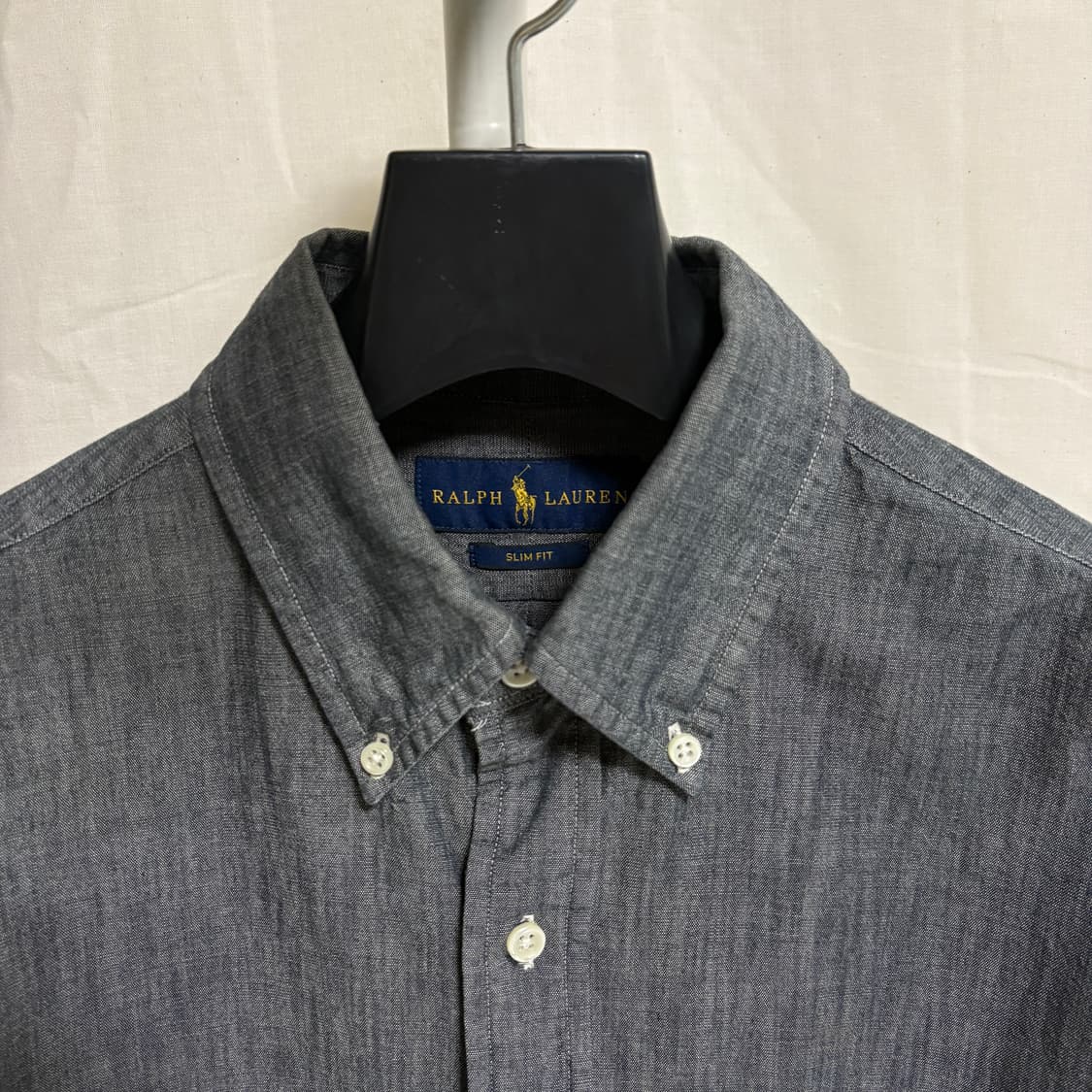 폴로 랄프로렌 슬림핏 샴브레이 셔츠 / 블랙, M 상품이미지5