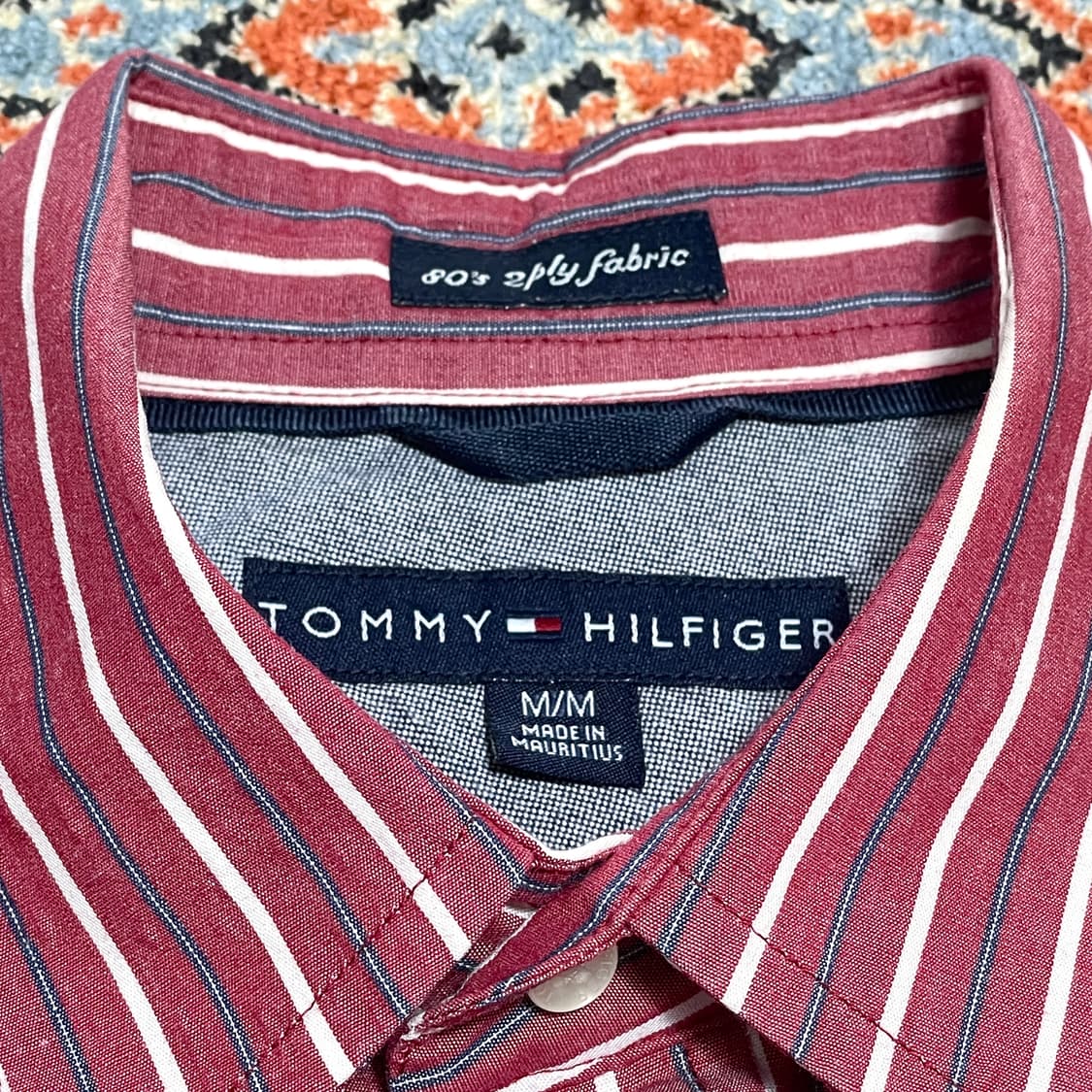 타미힐피거 레드 세로 스트라이프 반팔셔츠 남성M 상품이미지4