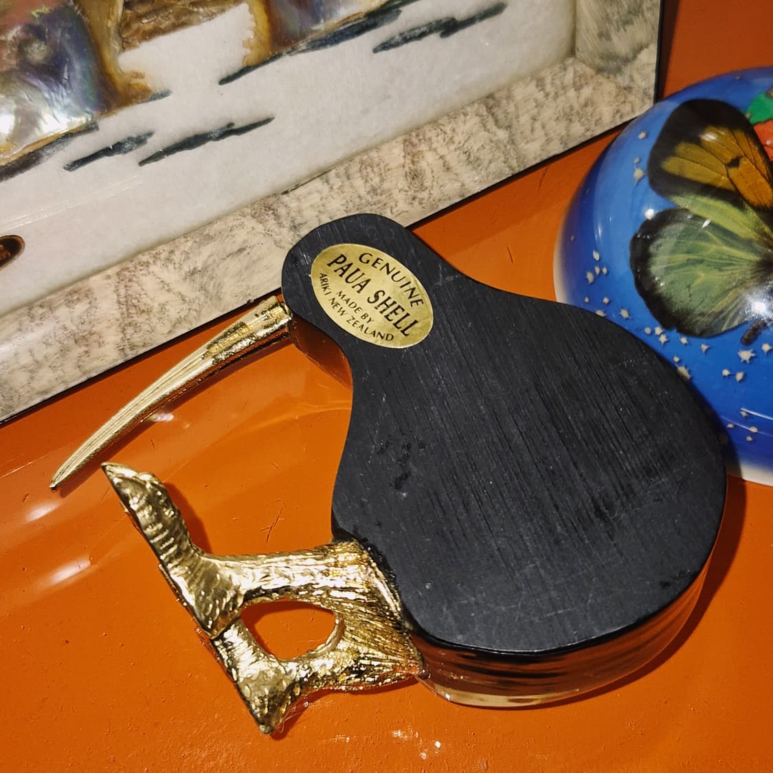 80s 뉴질랜드 파우아 자개 키위새 오브제 상품이미지7