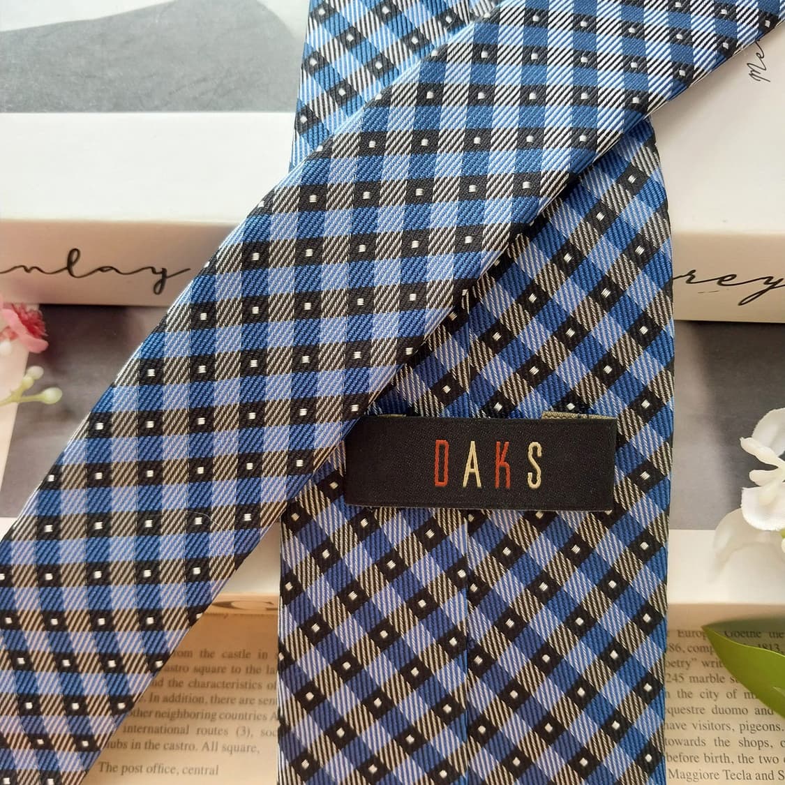 DAKS 닥스 실크 블루 체크 넥타이 8cm A+등급 K2367 상품이미지5