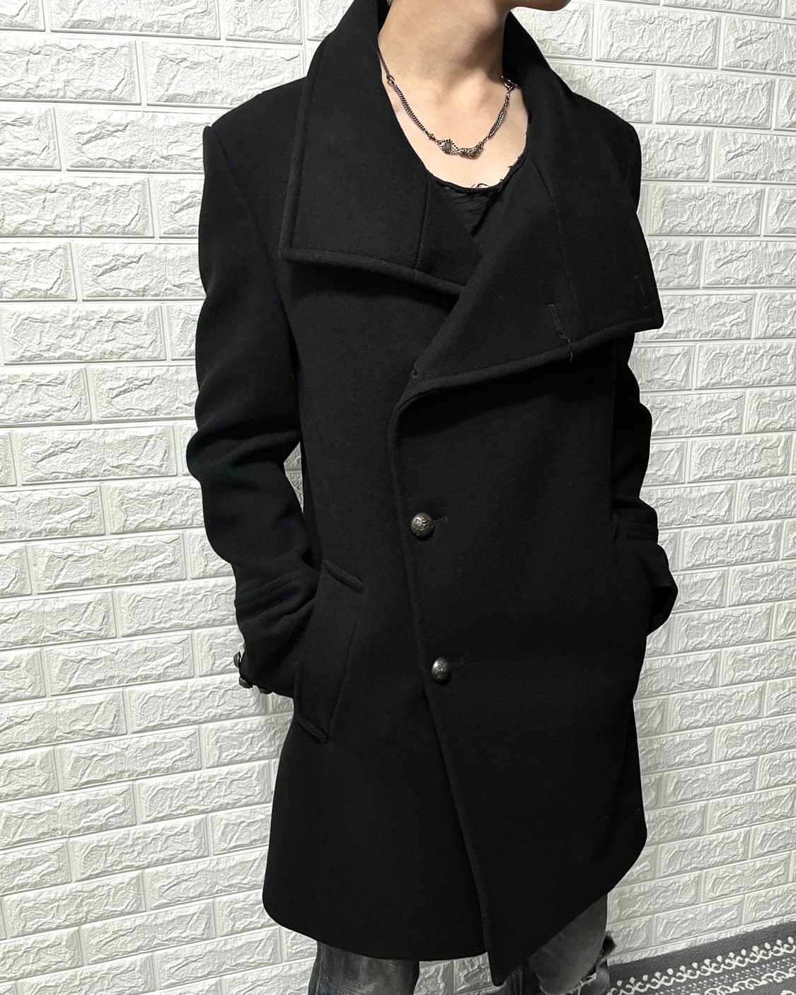 타임 옴므 비대칭 하이넥 울 코트 상품이미지2