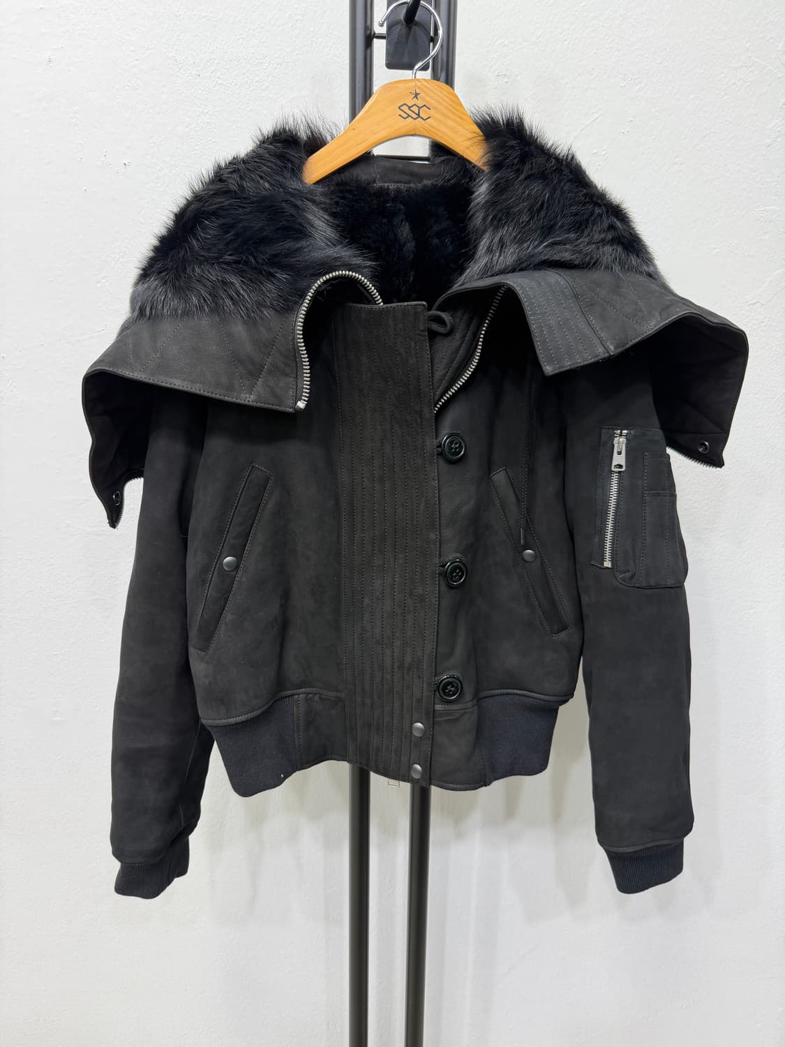 정품) 올세인츠 여성 레더 퍼 가죽자켓 봄버 스타일 S 상품이미지1