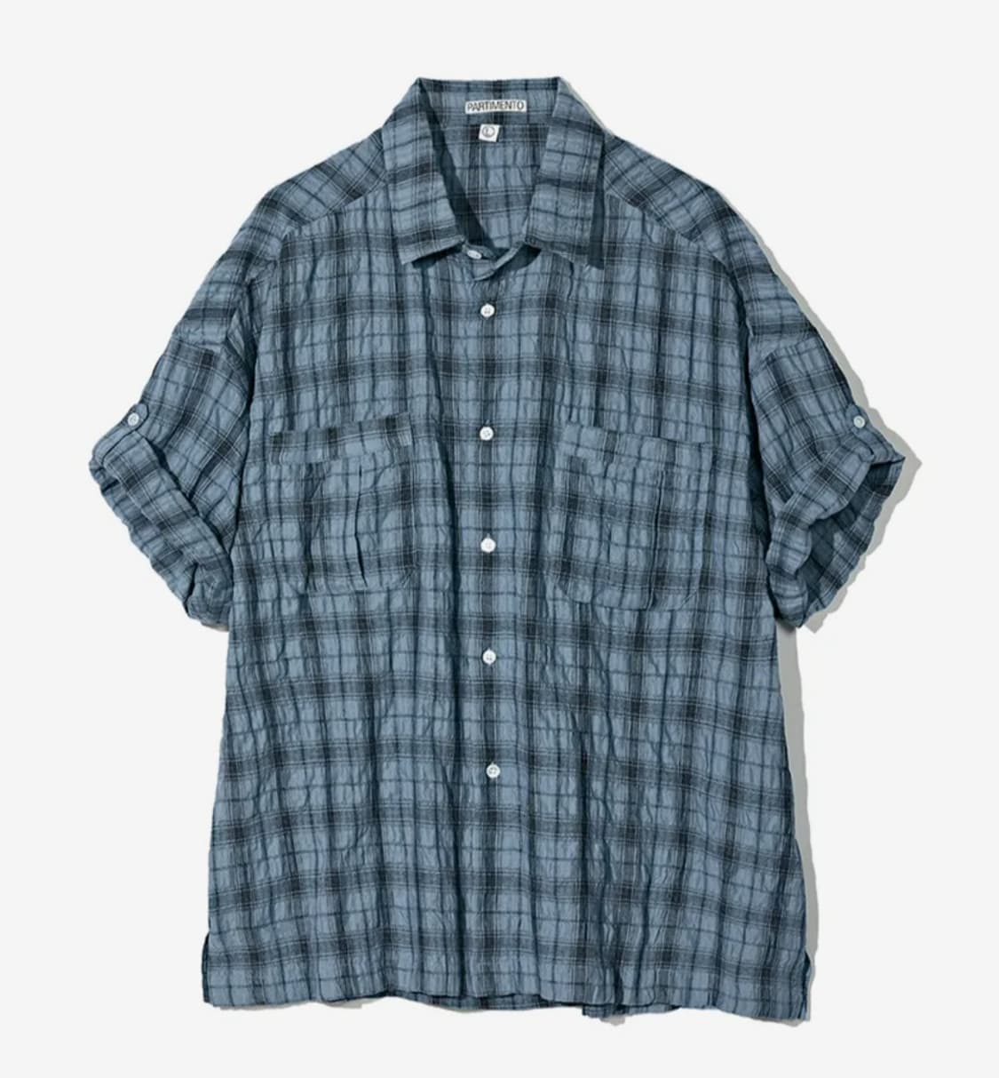 파르티멘토 링클 체크 박시 오버핏 롤업 하프 셔츠 블루 상품이미지1