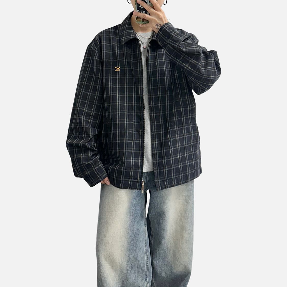 울시 빈티지 써머 울 체크 블루종 자켓 올드스쿨 상품이미지2
