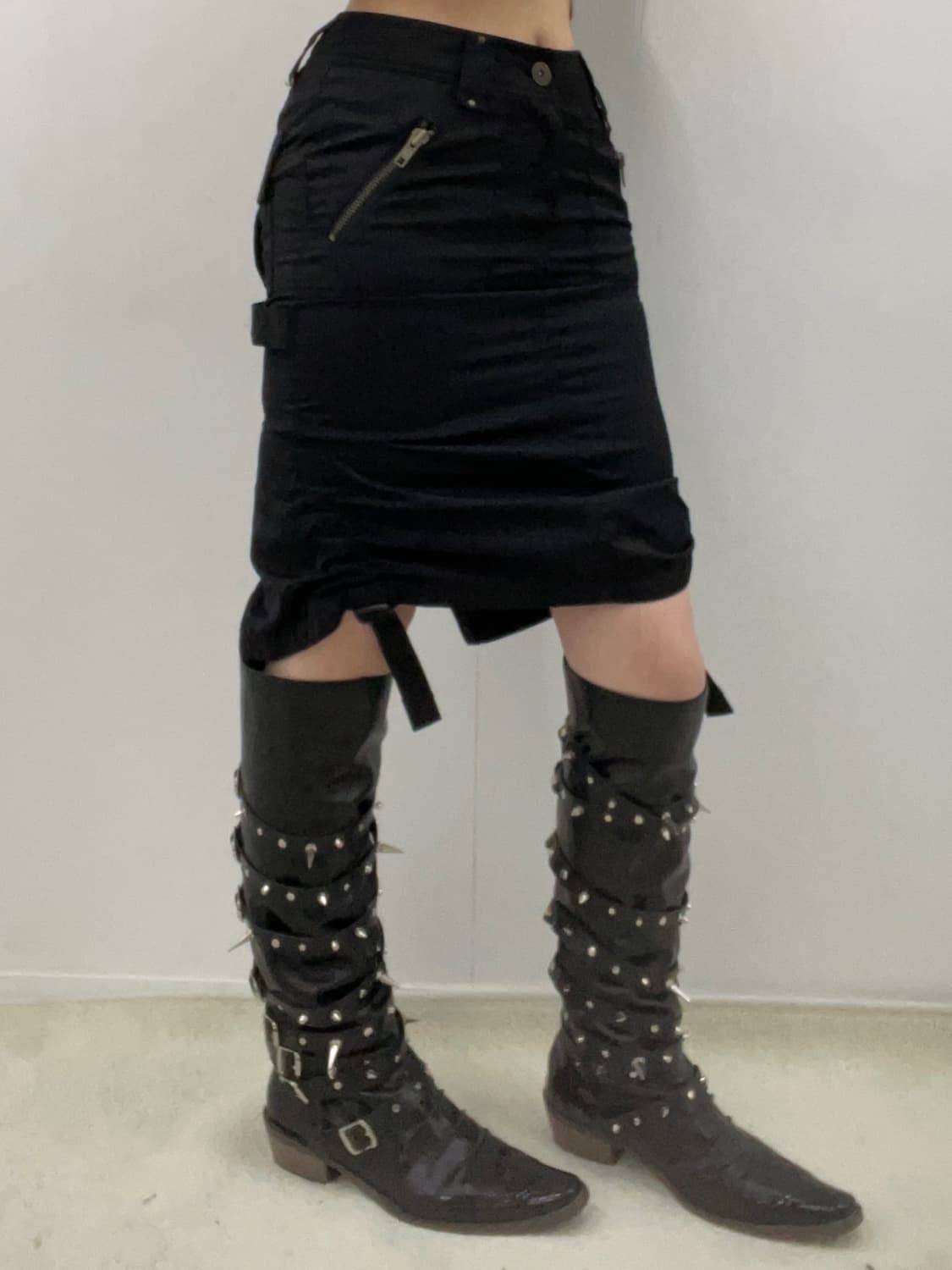 Black Shirring Details Skirt 상품이미지4