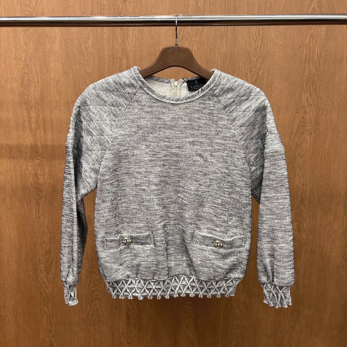 랑방 콜렉션 니트 맨투맨 트위드 텍스처 입체 패턴 메탈 볼 디테일 멜란지 상품이미지2